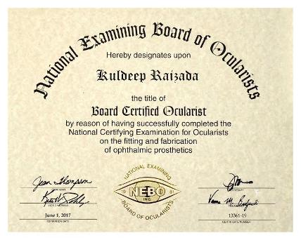 American Society Of Ocularist, Kuldeep Raizada, Ph D BCO